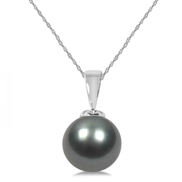 Tahitian Cultured Black Pearl Solitaire Pendant 14K White Gold 11-12mm