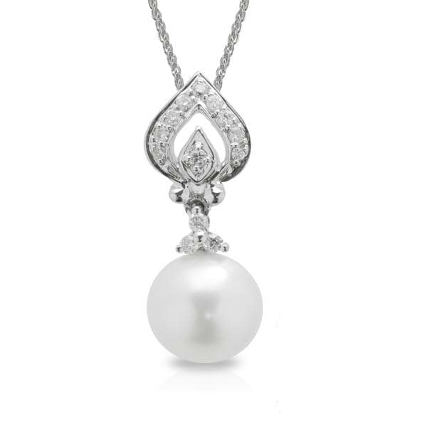 Diamond & Freshwater Pearl Pendant Necklace in 14k White Gold 7.5-8mm