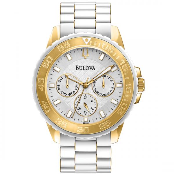 Bulova Women's Silver Dial Chronograph White Rubber Strap Sport Watch