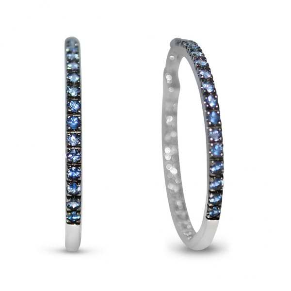 Diamond & Blue Sapphire Hoop Earrings in 14k White Gold (1.60ct)