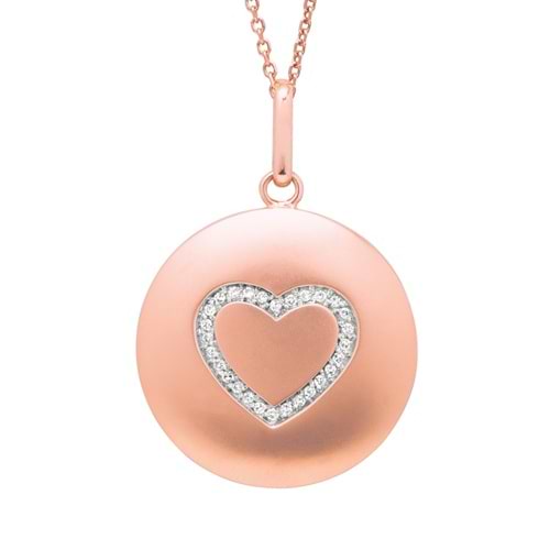 Diamond Heart Disc Pendant Necklace 14k Rose  Gold (0.10ct)