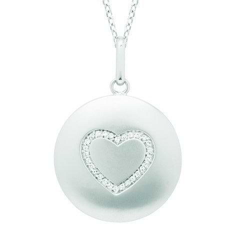 Diamond Heart Disc Pendant Necklace 14k White Gold (0.10ct)