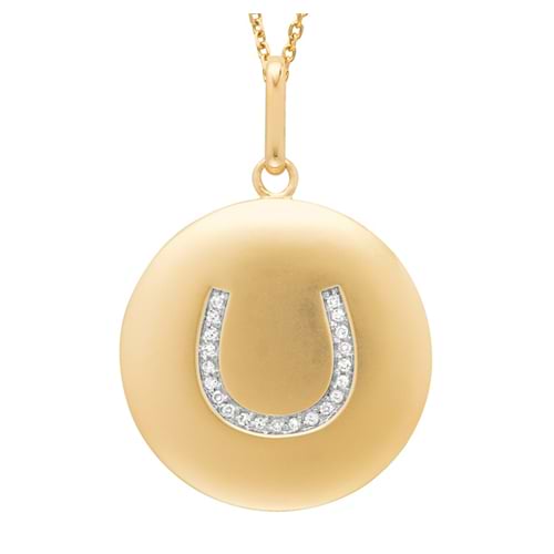 Diamond Horseshoe Disc Pendant Necklace 14k Yellow Gold (0.10ct)
