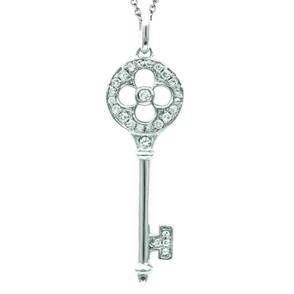 Diamond Clover Key Pendant Necklace in Sterling Silver (0.13ct)