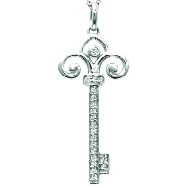 Diamond Fleur De Lis Key Pendant Necklace in Sterling Silver (0.10ct)