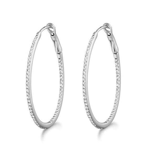 Micro Pave Medium Oval Diamond Hoop Earrings Sterling Silver (0.26ct)