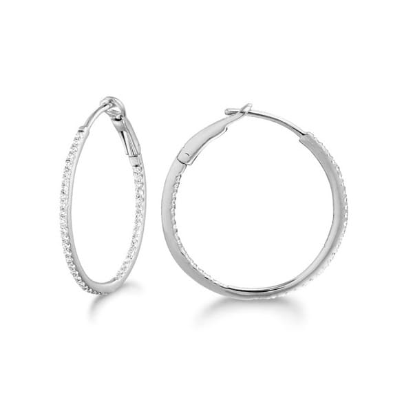 Micro Pave Small Round Diamond Hoop Earrings Sterling Silver (0.20ct)
