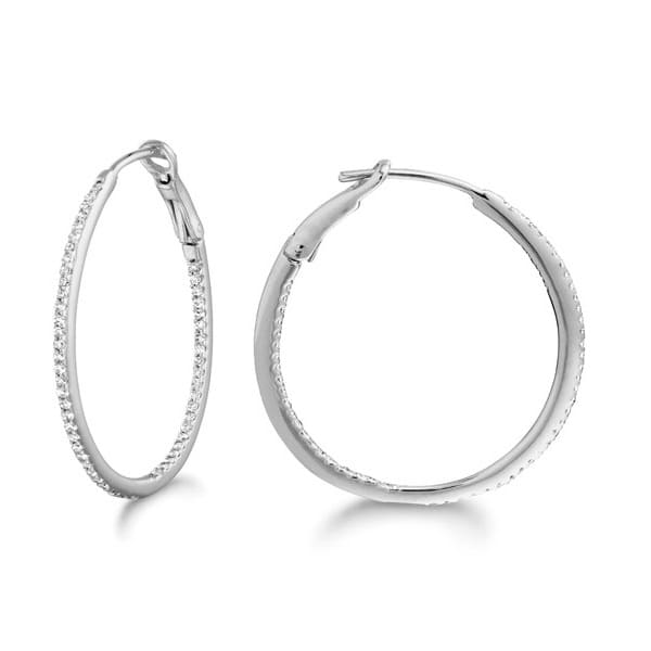 Micro Pave Medium Round Diamond Hoop Earrings Sterling Silver (0.26ct)
