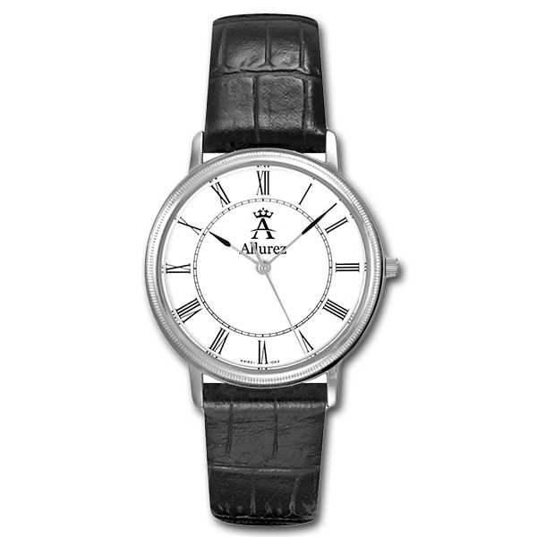 Allurez Men's Stainless-Steel Swiss-Quartz Leather Strap Watch