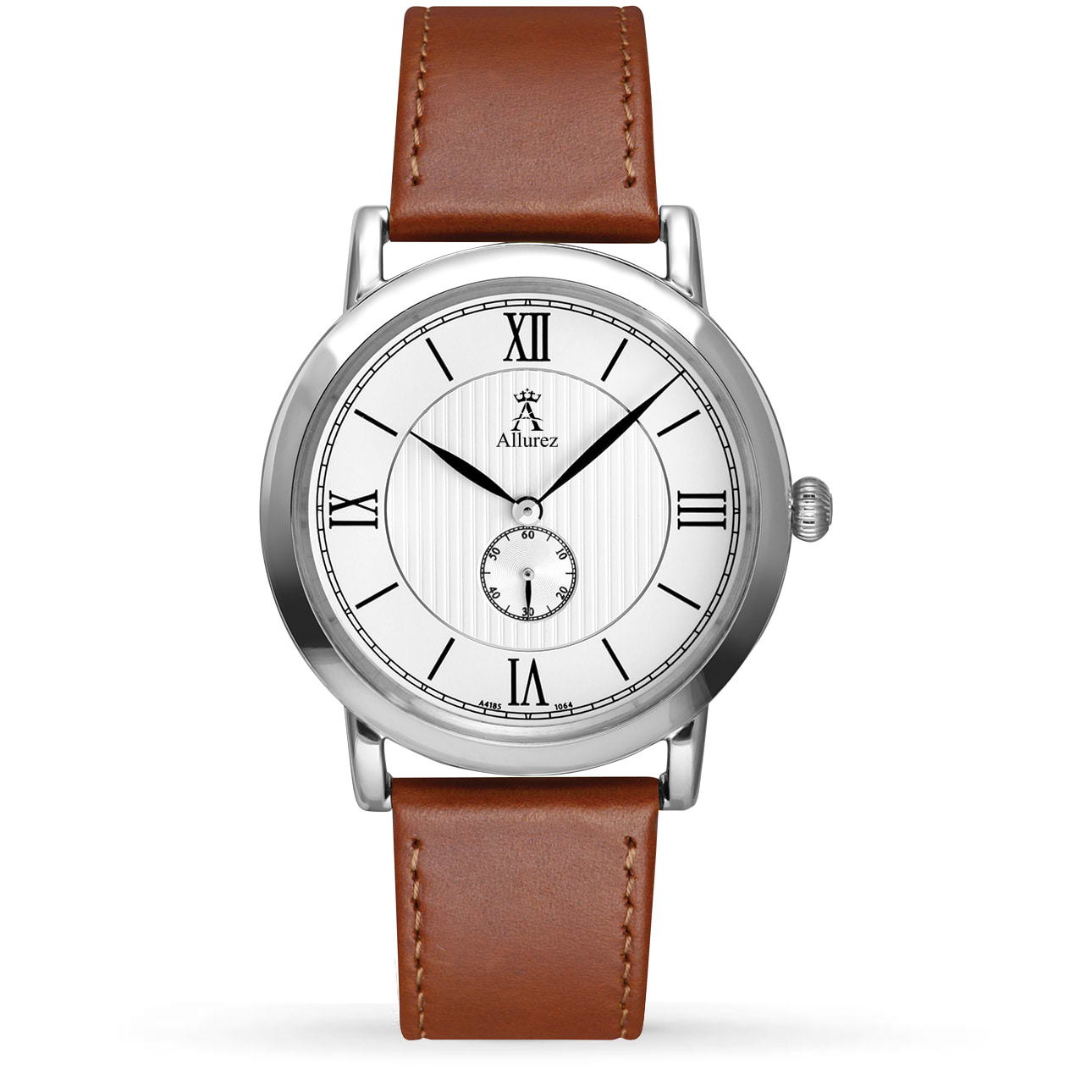 Allurez Unisex White Dial & Brown Leather Strap Watch