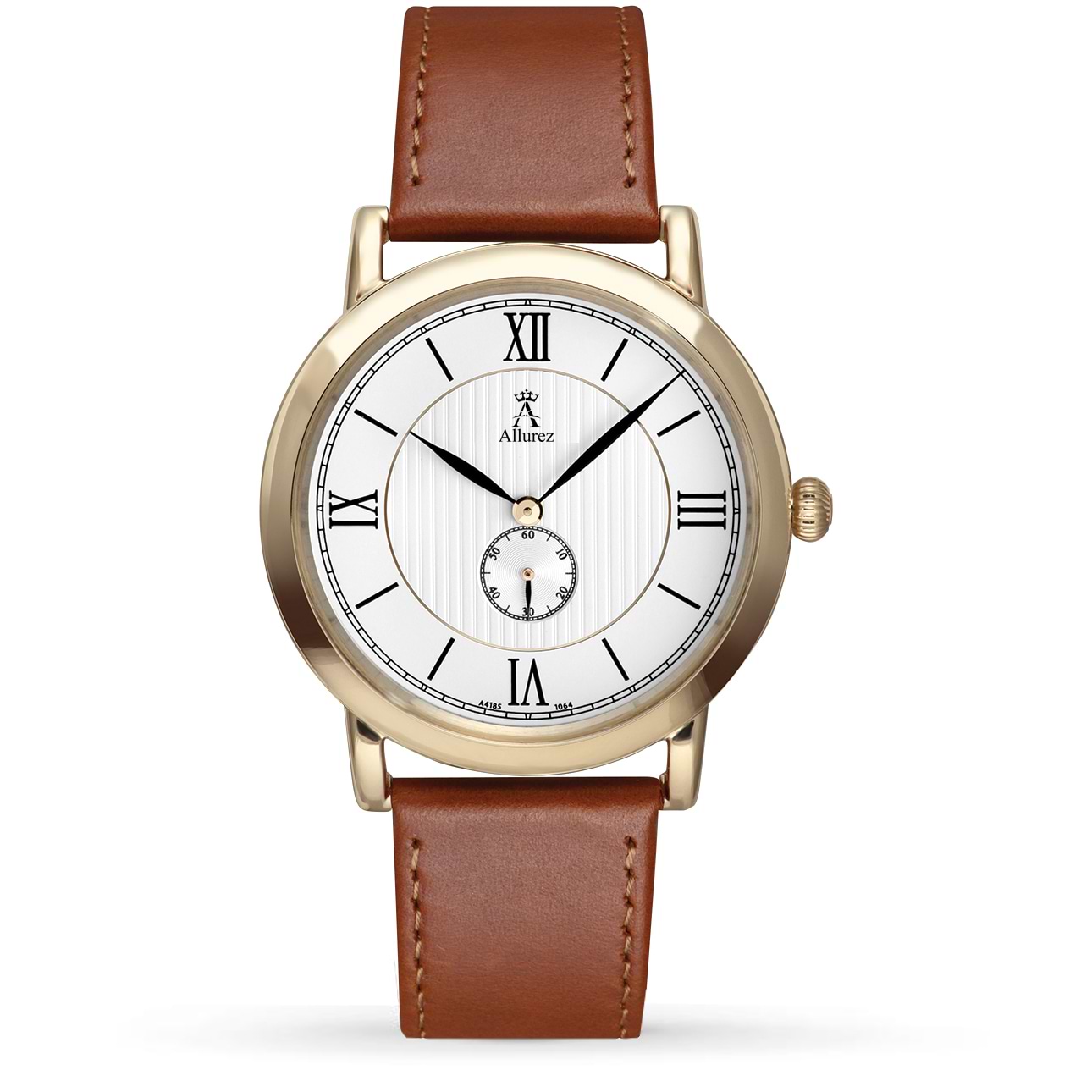 Allurez Unisex Brown Leather Gold-tone Stainless Steel Watch