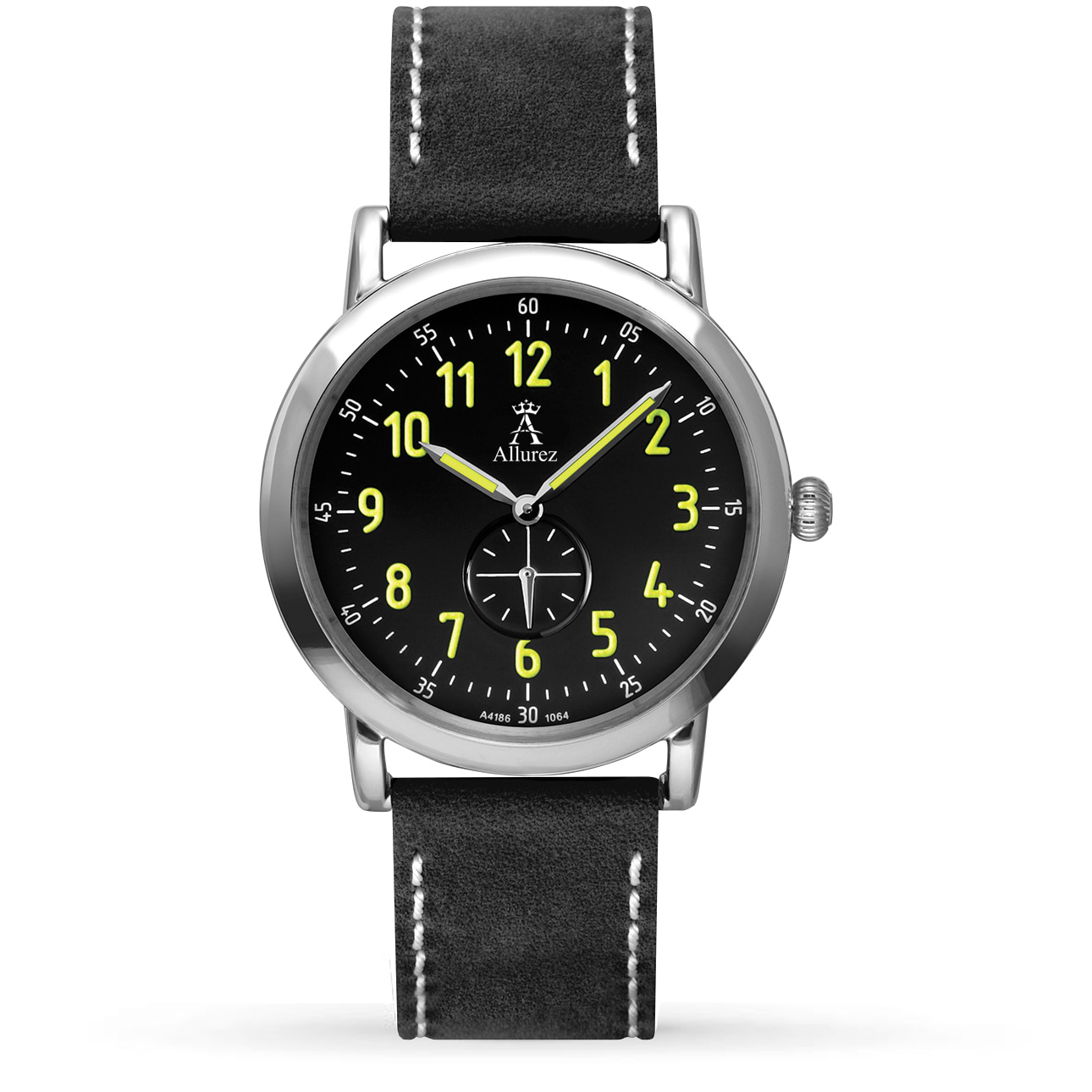 Allurez Unisex Black Dial & Black Leather Strap Watch