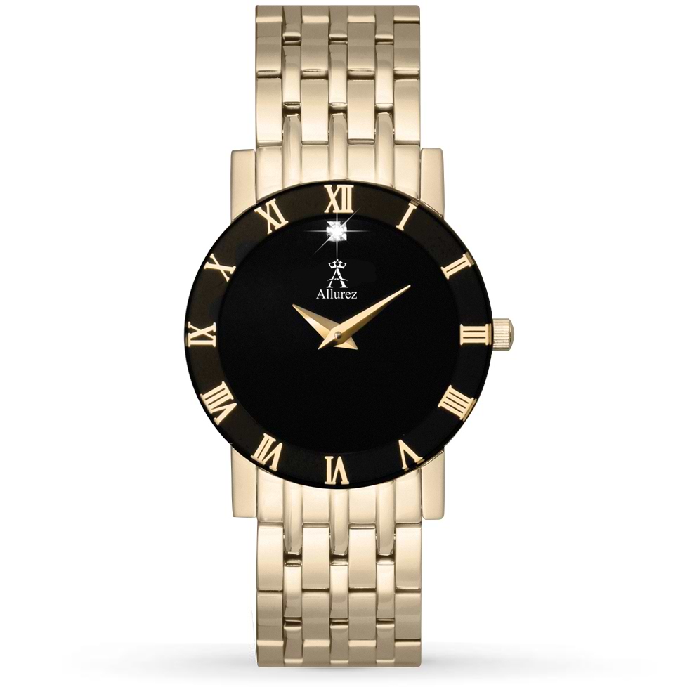 Allurez Women's Black Dial Gold-tone Stainless Steel Watch