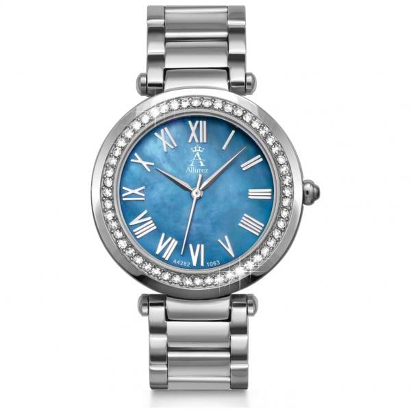 Allurez Women's Blue Mother of Pearl Dial Stainless Steel Watch