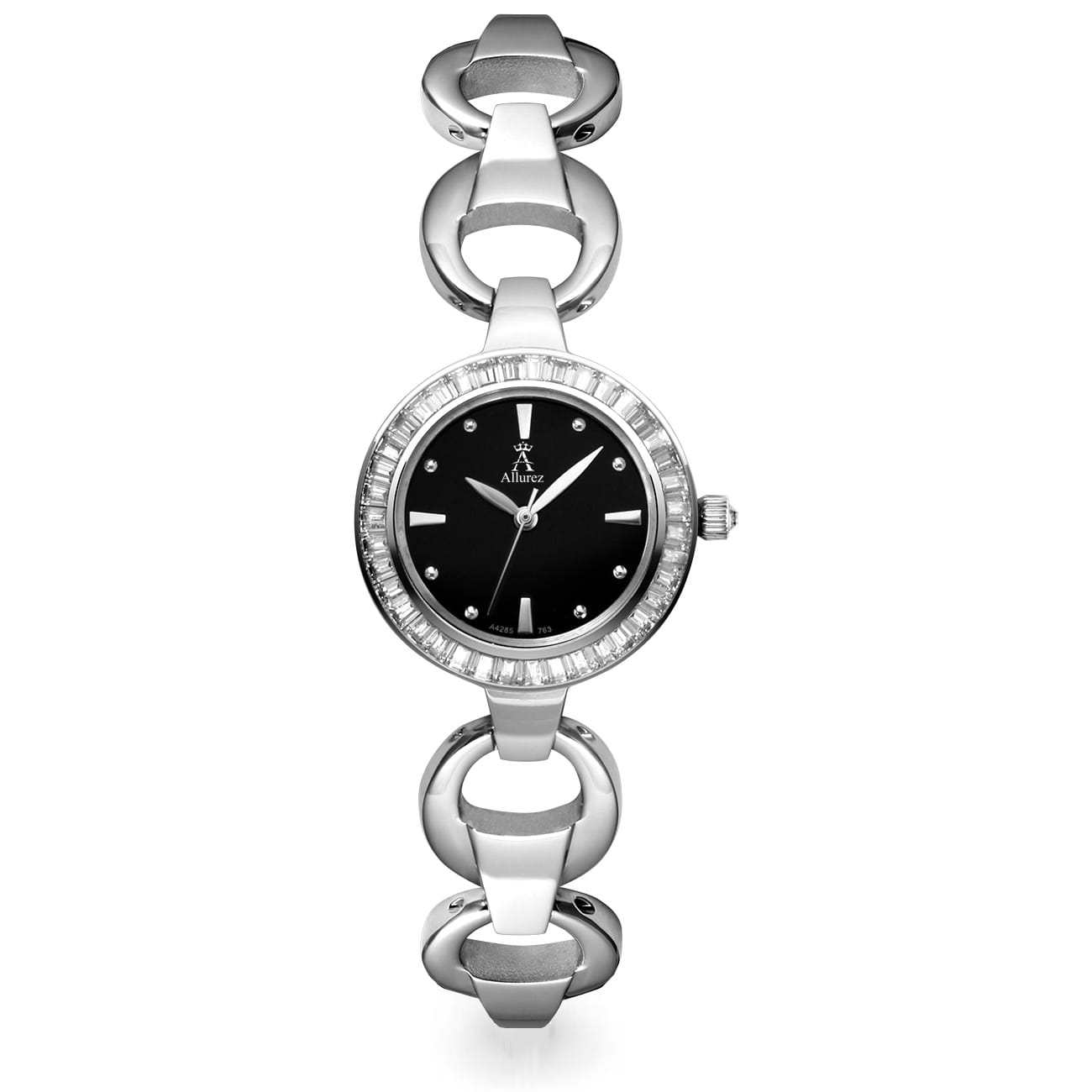 Allurez Women's Black Dial Stainless Steel Bracelet Watch
