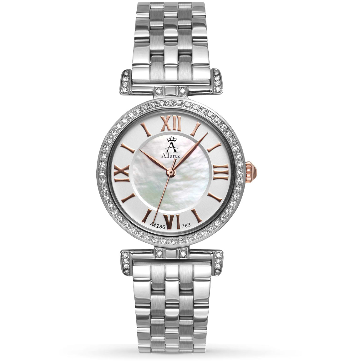 Allurez Women's Mother of Pearl Dial Bi-Fold Stainless Steel Watch