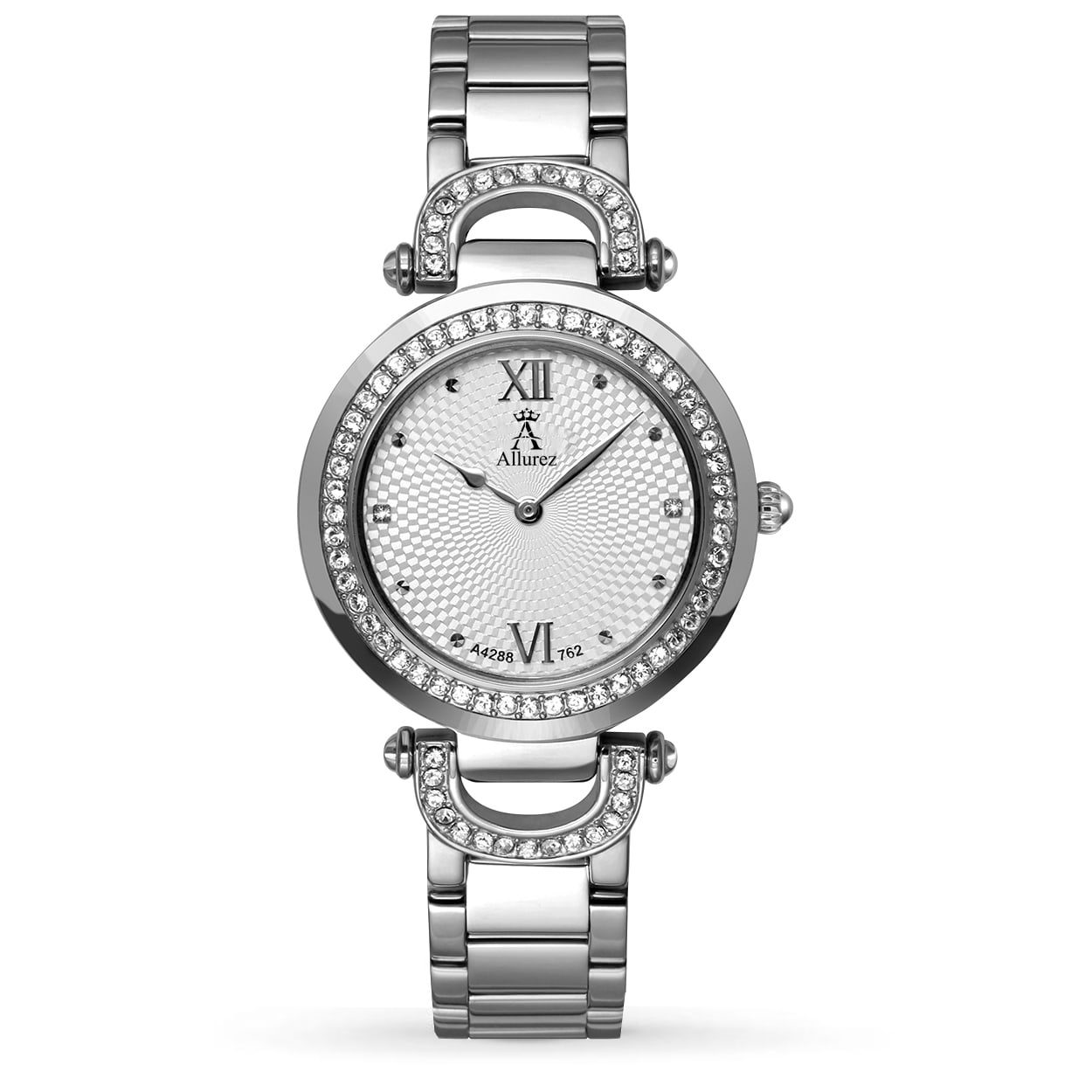 Allurez Women's White Dial Swarovski Crystal Stainless Steel Watch