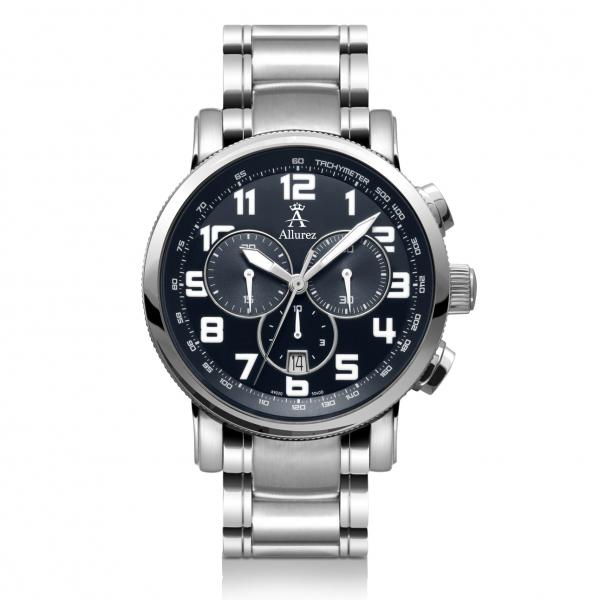 Allurez Men's Stainless Steel Blue Dial Chronograph Swiss Made Watch