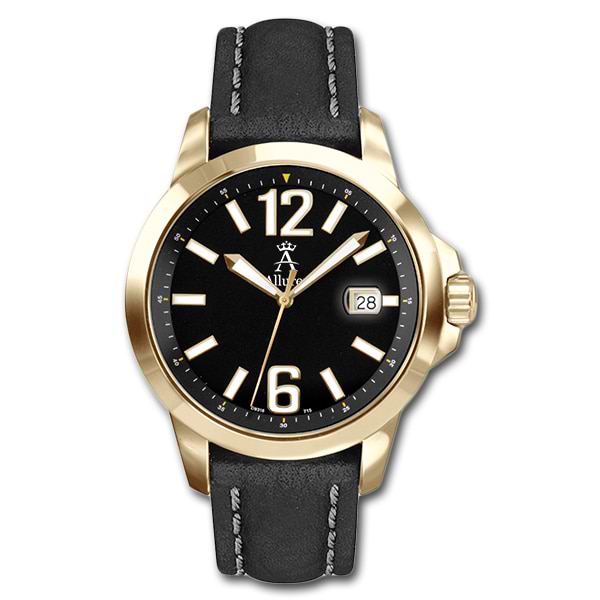Allurez Men's Gold-Tone Stainless Steel & Leather Diver Watch Swiss