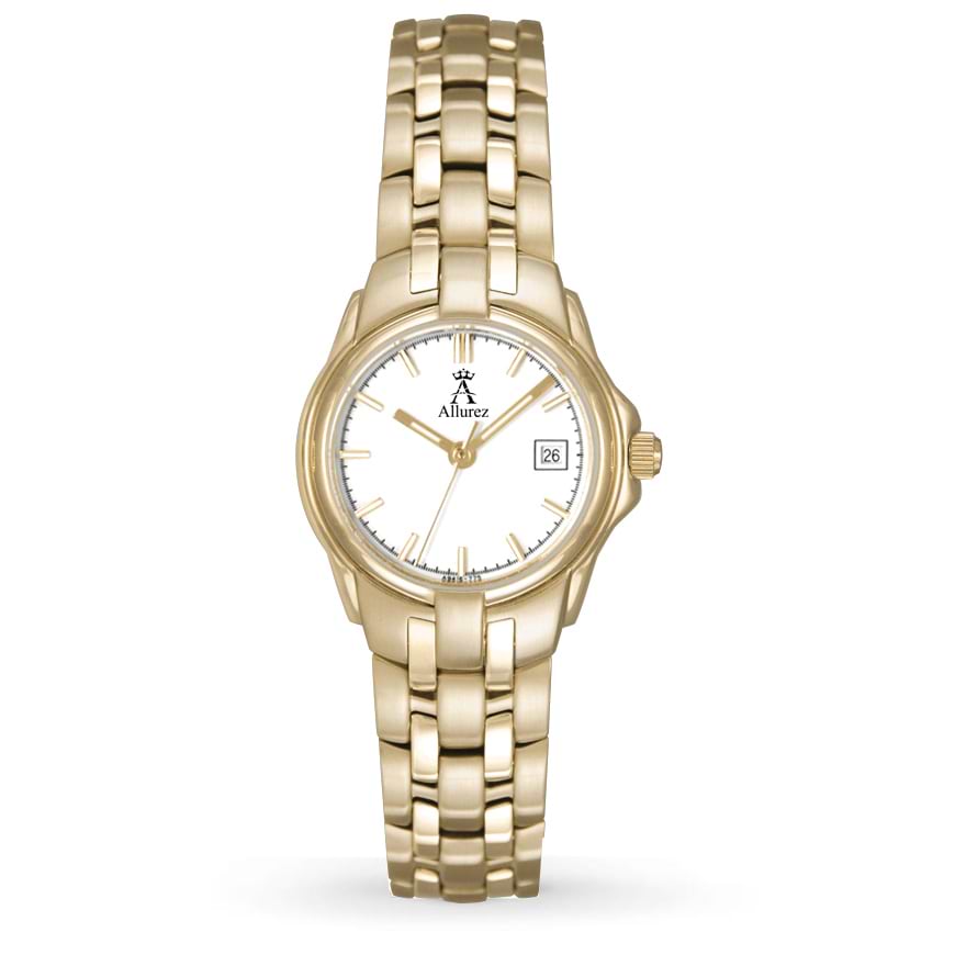 Allurez Women's White Dial Gold-tone Stainless Steel Luminous Watch