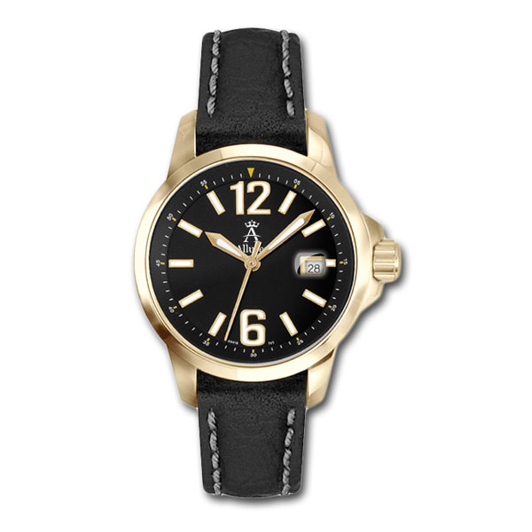 Allurez Unisex Gold-Tone Stainless Steel & Leather Diver Watch Swiss