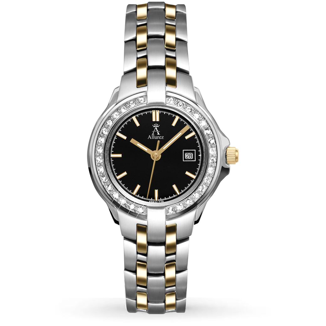 Allurez Women's Swarovski Crystal Accented Two-Tone Watch