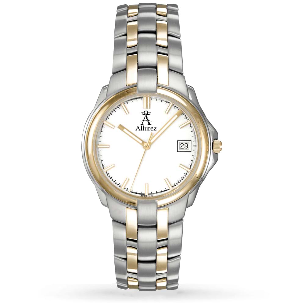 Allurez Women's White Dial Two-Tone Stainless Steel Watch