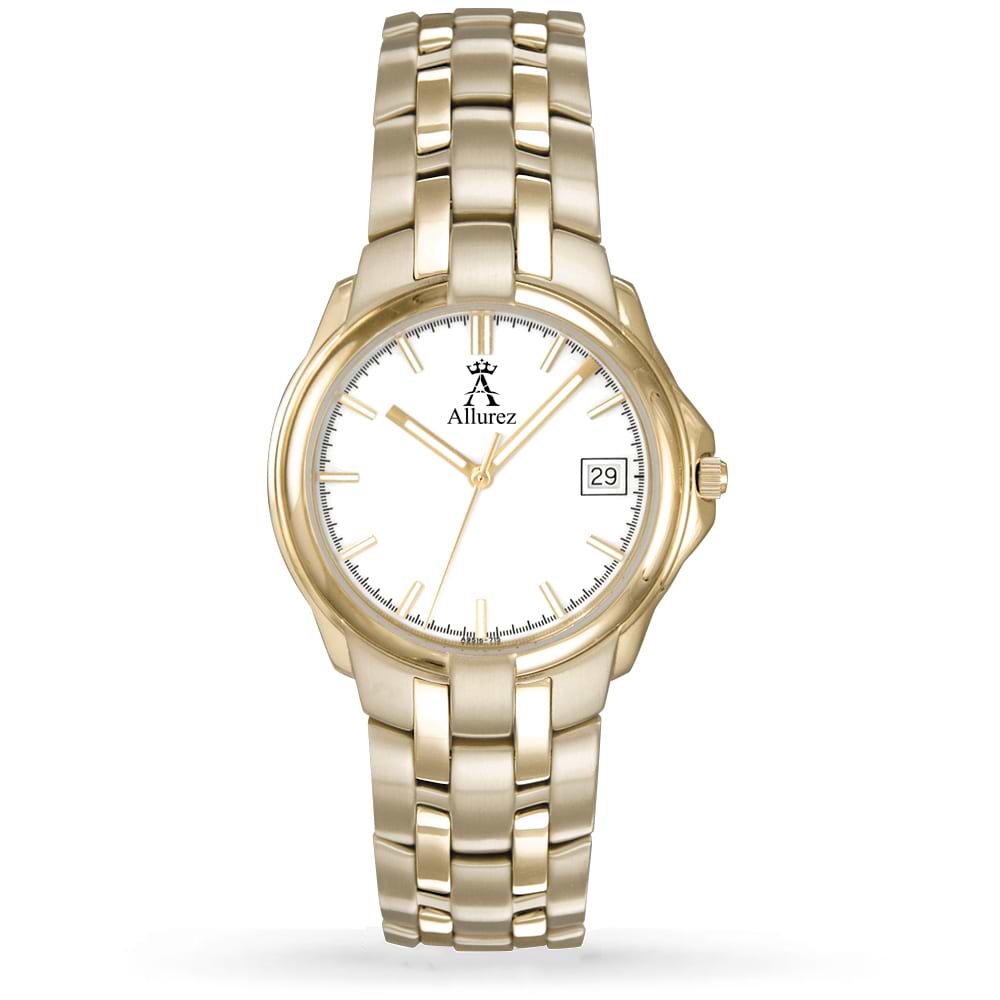 Allurez Men's White Dial Luminous Gold-tone Stainless Steel Watch