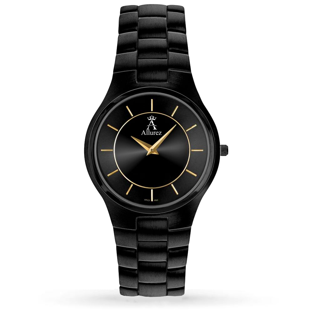 Allurez Men's Black Dial & Black-tone Stainless Steel Watch
