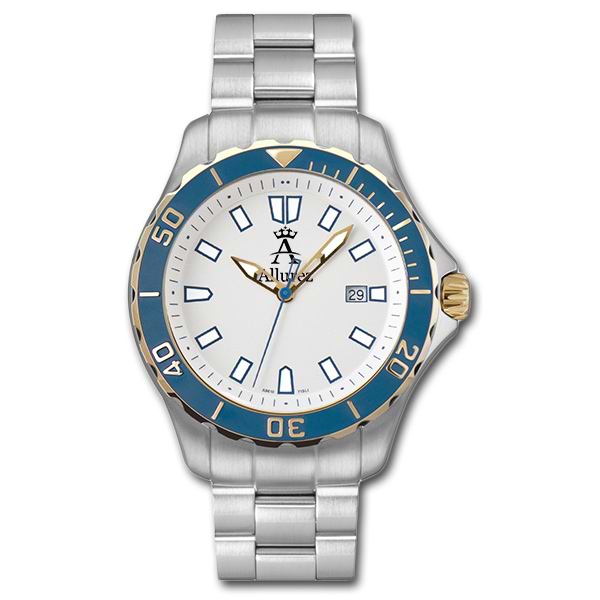 Allurez Men's Long-Life Rotating-Bezel Luminous Blue Diver Watch