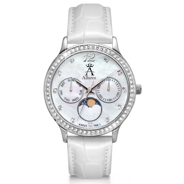 Allurez Women's Chronograph White Mother of Pearl Dial Watch