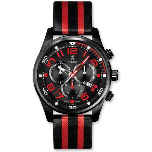 Allurez Carbon Fiber Dial Leather & Canvas Sports Chronograph Watch