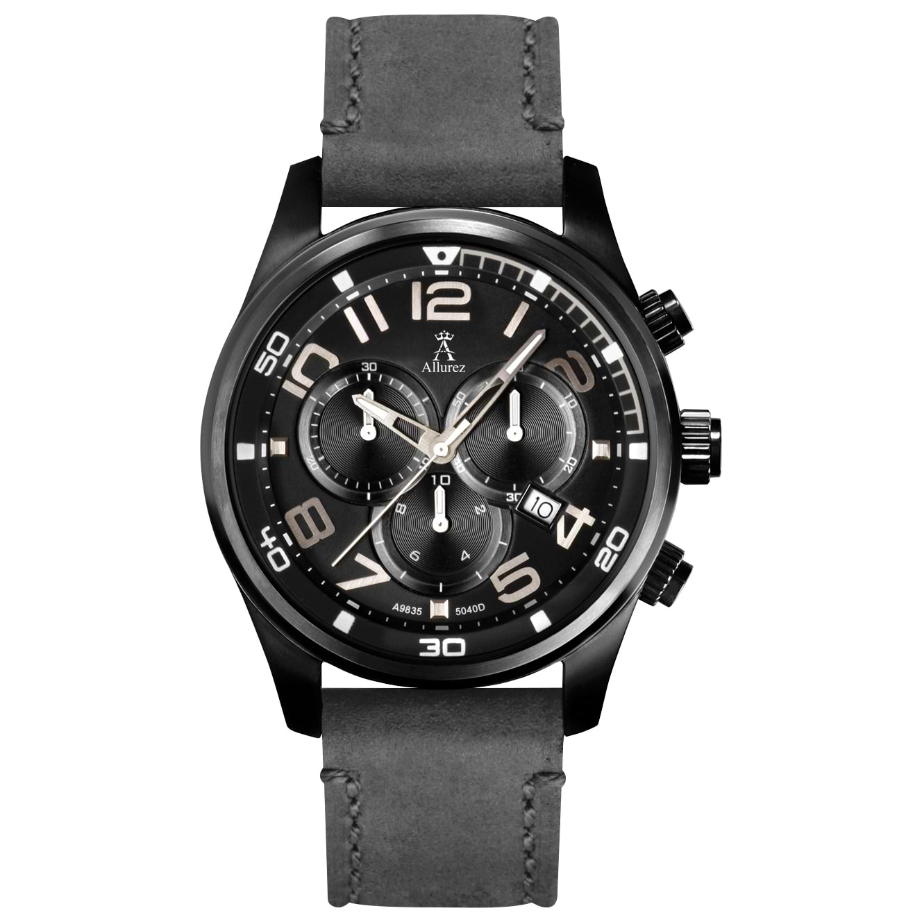 Allurez Men's Swiss Chronograph Leather Black Dial Watch