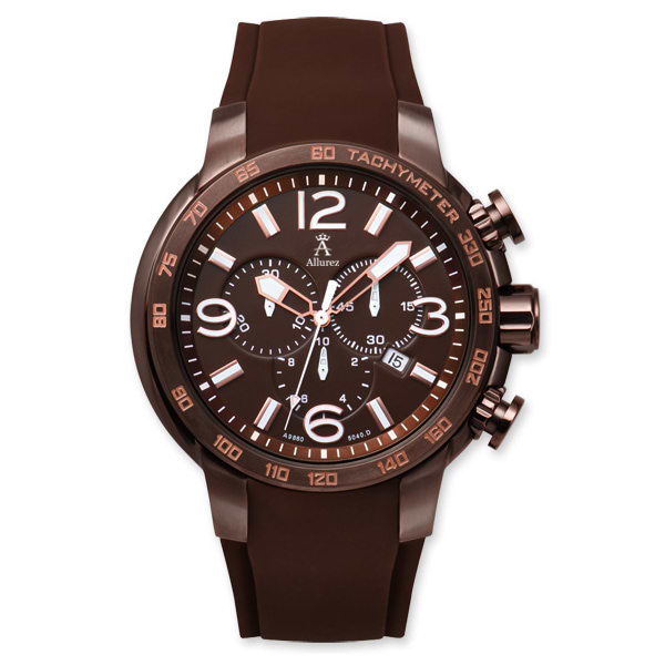 Allurez Men's Brown Tachymeter Sports Watch Quartz Chronograph