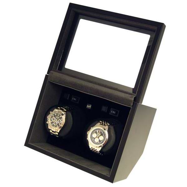 Dual Automatic Watch Winder Box in Wood with Matte Black Finish