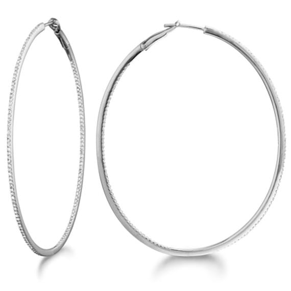 Inside-Outside Pave Oval Diamond Hoop Earrings 14k White Gold (0.65ct)