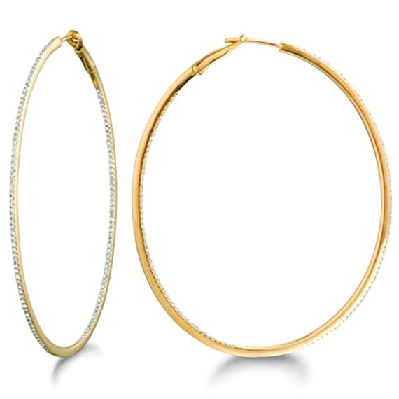 Inside-Outside Pave Oval Diamond Hoop Earrings 14k Yellow Gold (0.65ct)