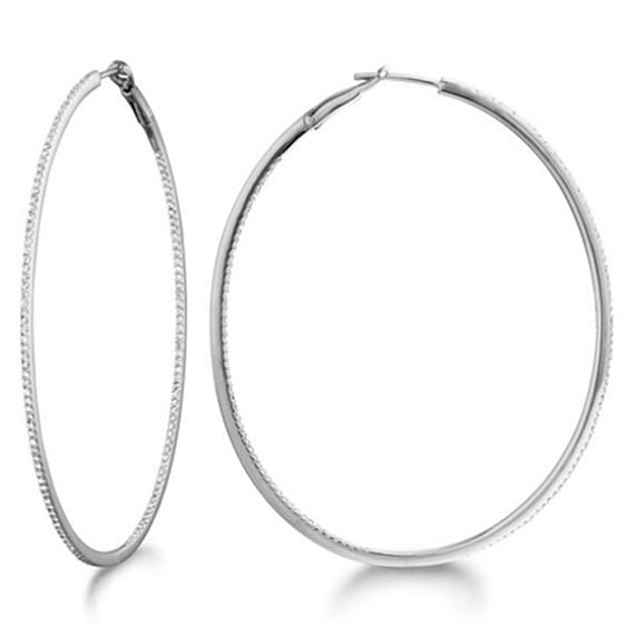 Inside-Outside Pave Oval Diamond Hoop Earrings 14k White Gold (0.50ct)