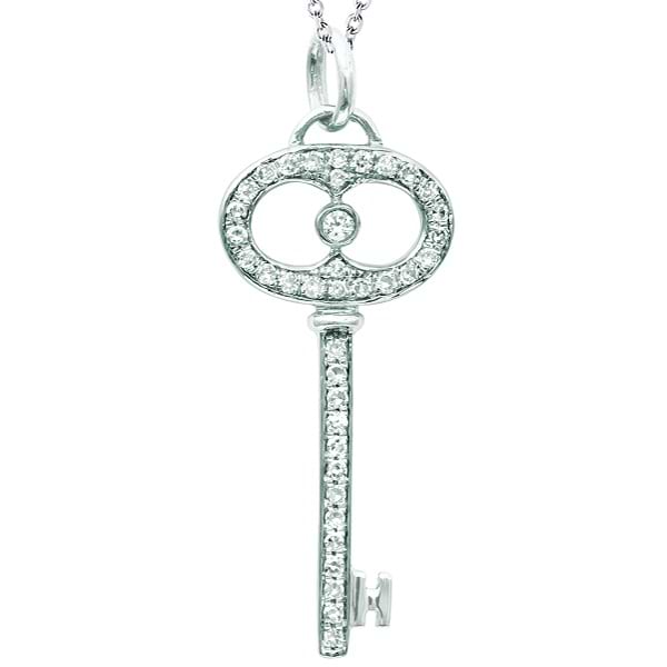 Diamond Key Pendant Necklace in 14k White Gold (0.20ct)