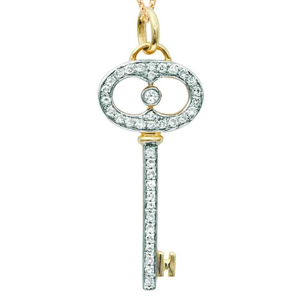 Diamond Key Pendant Necklace in 14k Two Tone Gold (0.20ct)