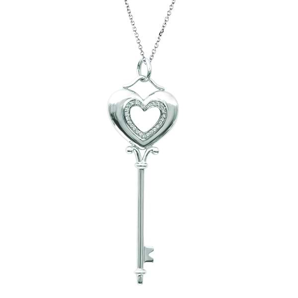 Diamond Puffed Heart Pendant Necklace in 14k White Gold (0.15ct)