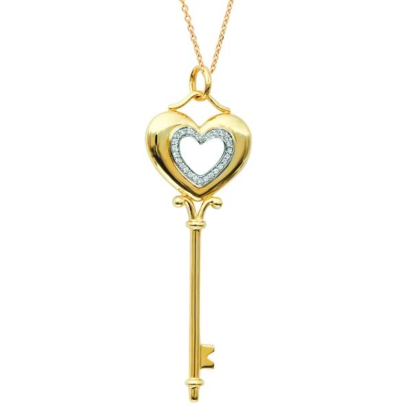 Diamond Puffed Heart Pendant Necklace in 14k Yellow Gold (0.15ct)
