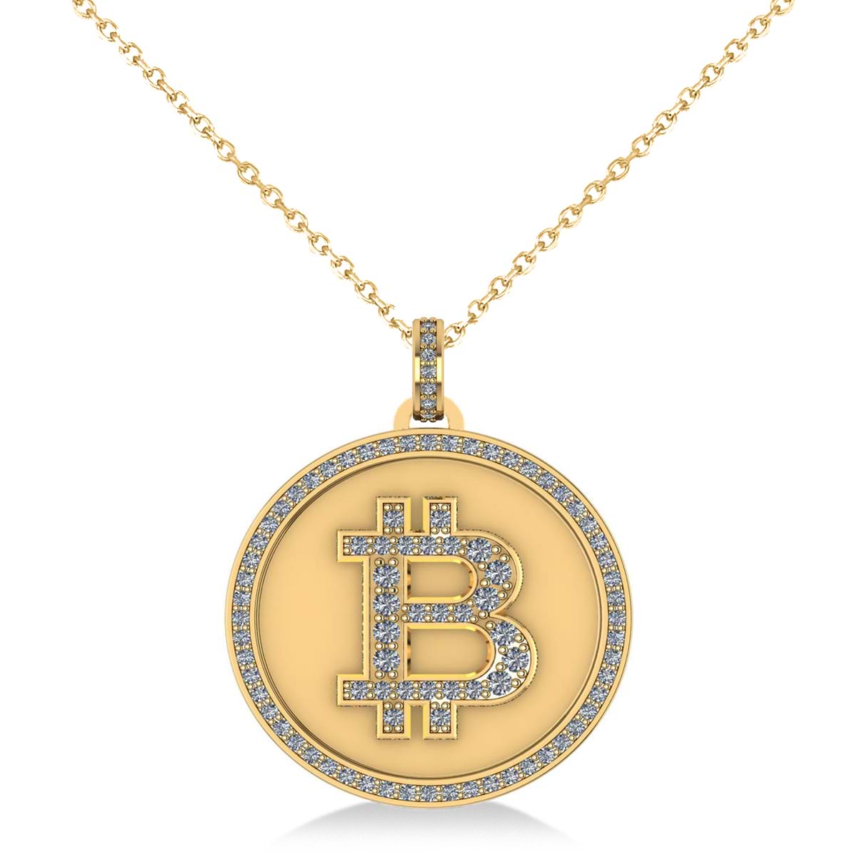 Small Diamond Bitcoin Pendant Necklace 14k Yellow Gold (0.70ct)