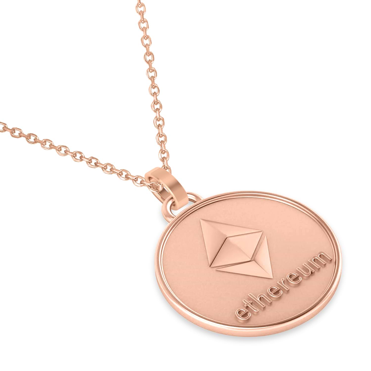 Cryptocurrency Ethereum Pendant Necklace With Bail 14k Rose Gold