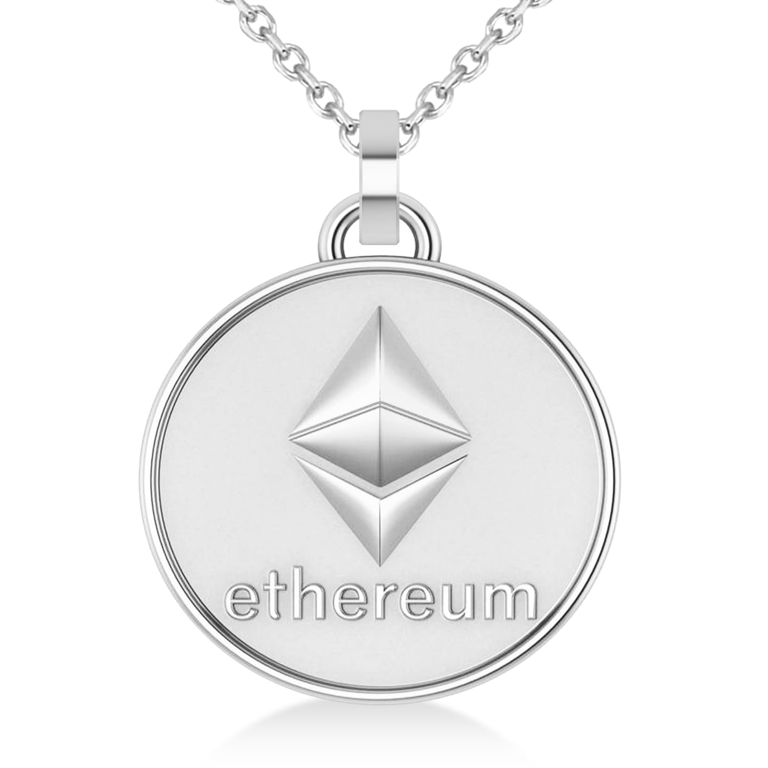 Cryptocurrency Ethereum Pendant Necklace With Bail 18k White Gold