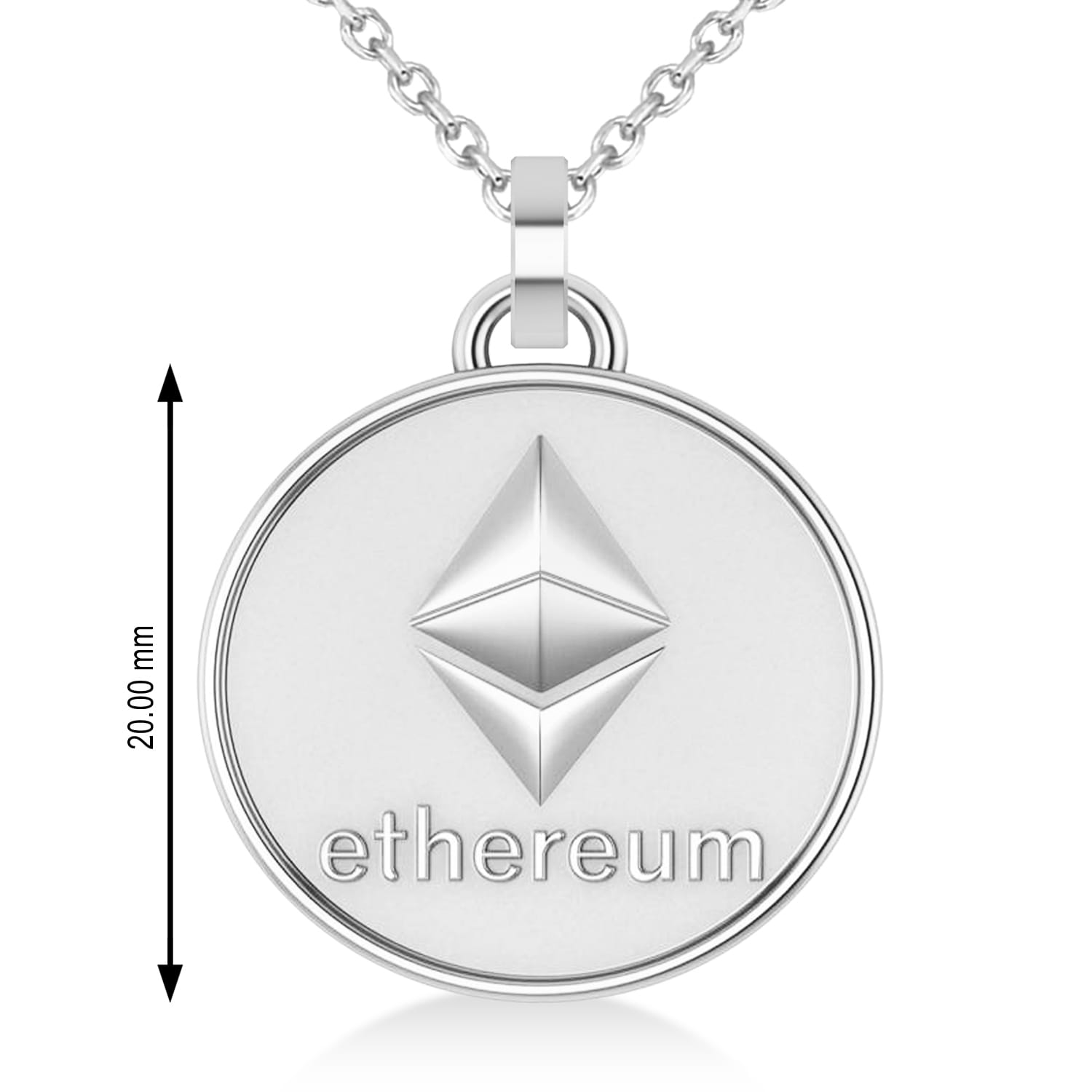 Cryptocurrency Ethereum Pendant Necklace With Bail 18k White Gold