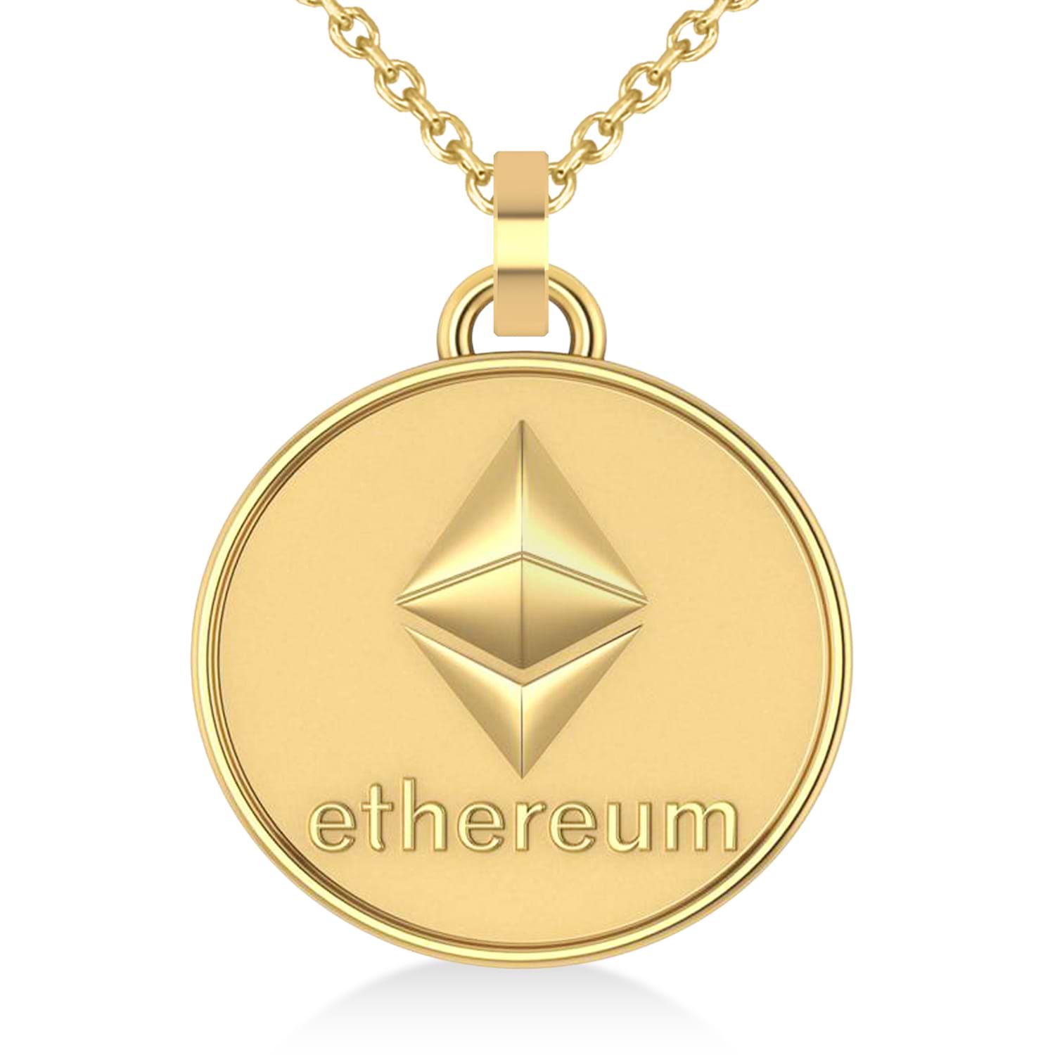 Cryptocurrency Ethereum Pendant Necklace With Bail 18k Yellow Gold