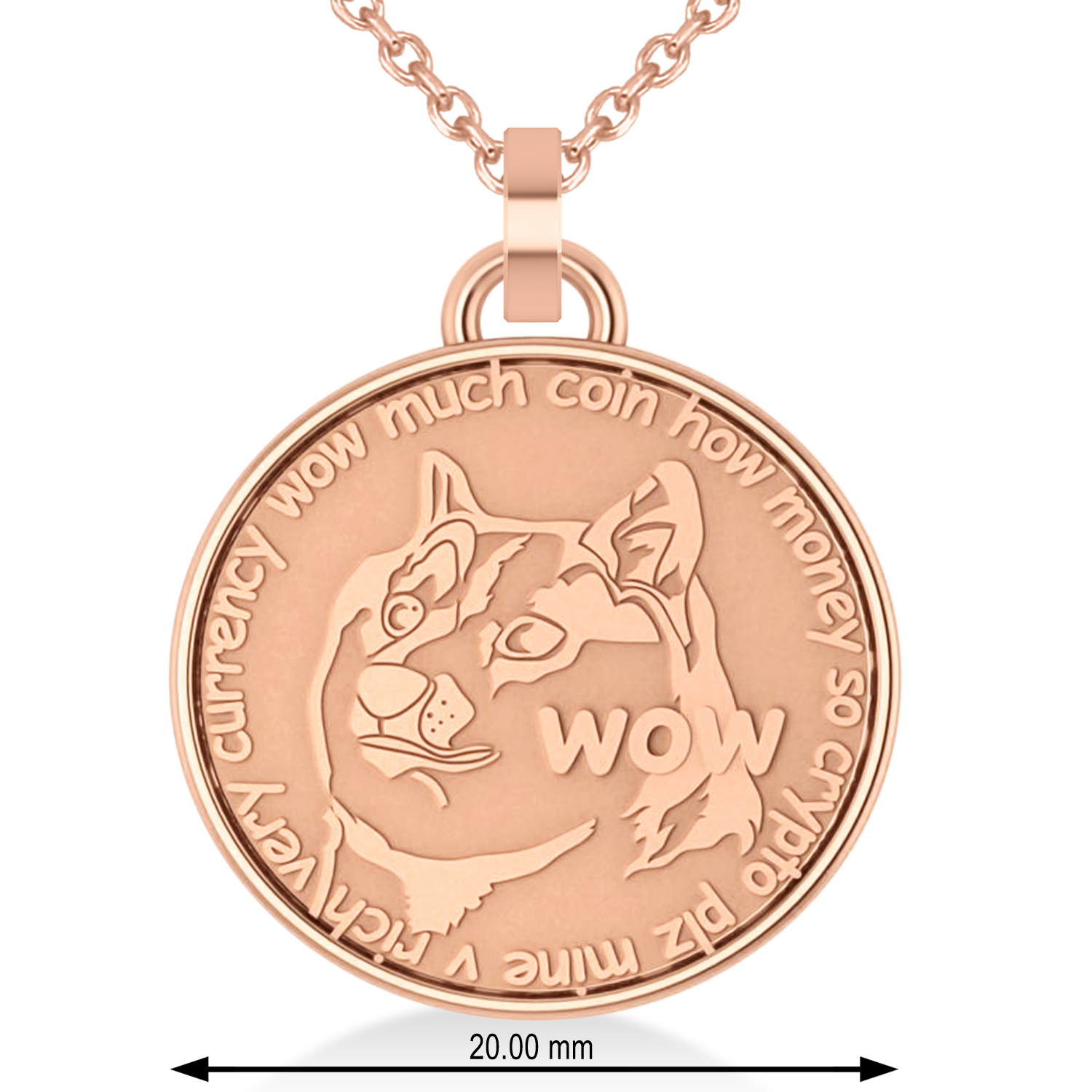 Cryptocurrency Dogecoin Pendant Necklace With Bail 18k Rose Gold