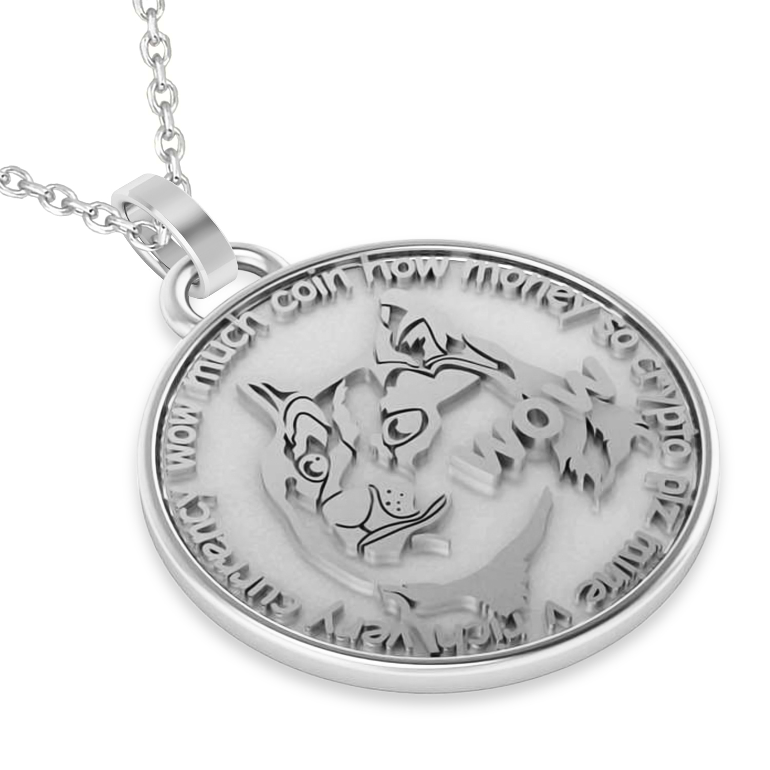 Cryptocurrency Dogecoin Pendant Necklace With Bail 18k White Gold