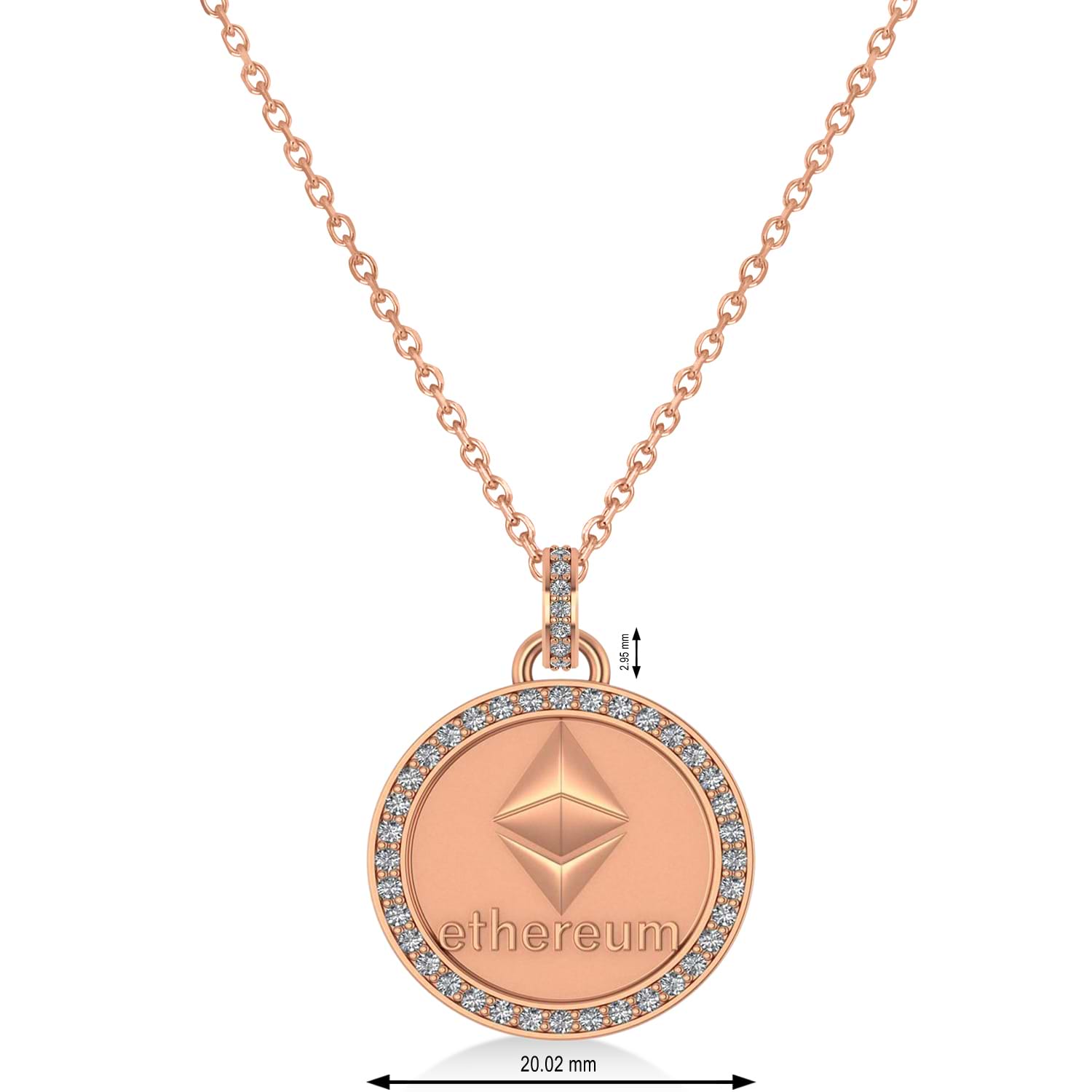 Diamond Cryptocurrency Ethereum Pendant Necklace With Bail 14k Rose Gold (0.44ct)